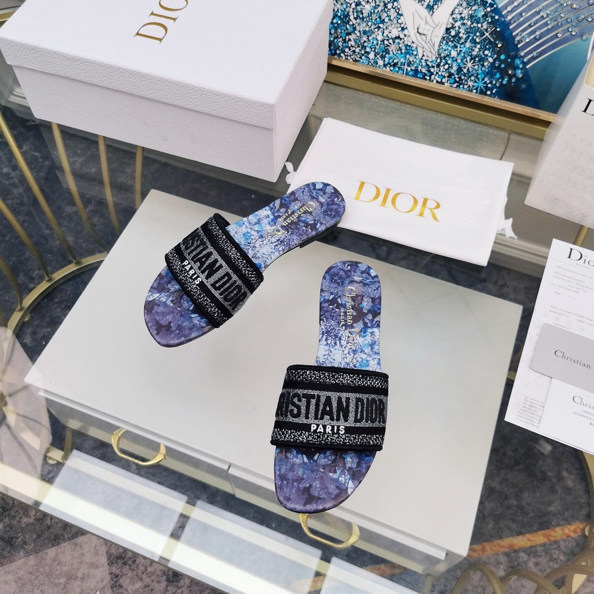 DIOR Mule Dway Slide 10mm Multi-motifs Style 72