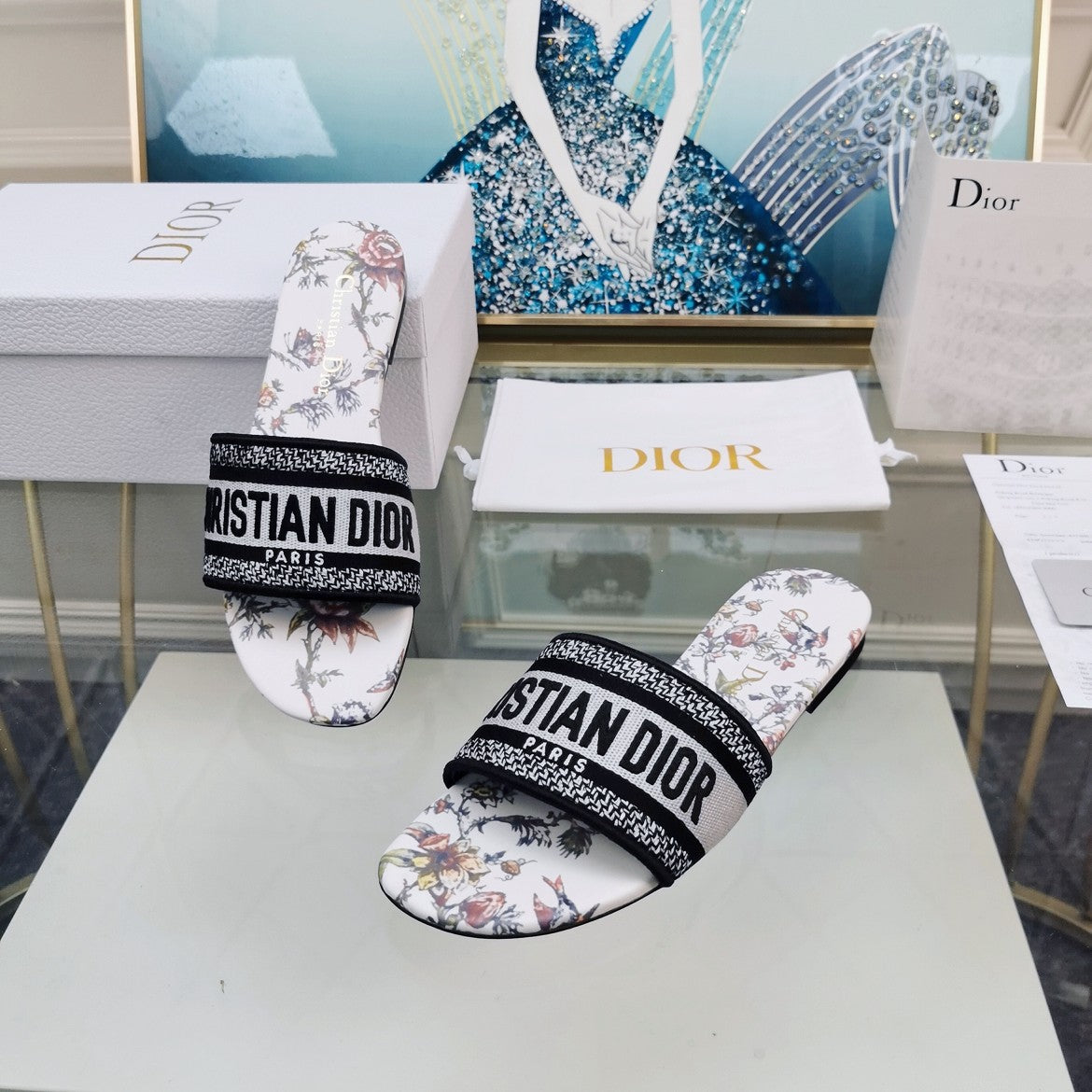 DIOR Mule Dway Slide 10mm Multi-motifs Style 71