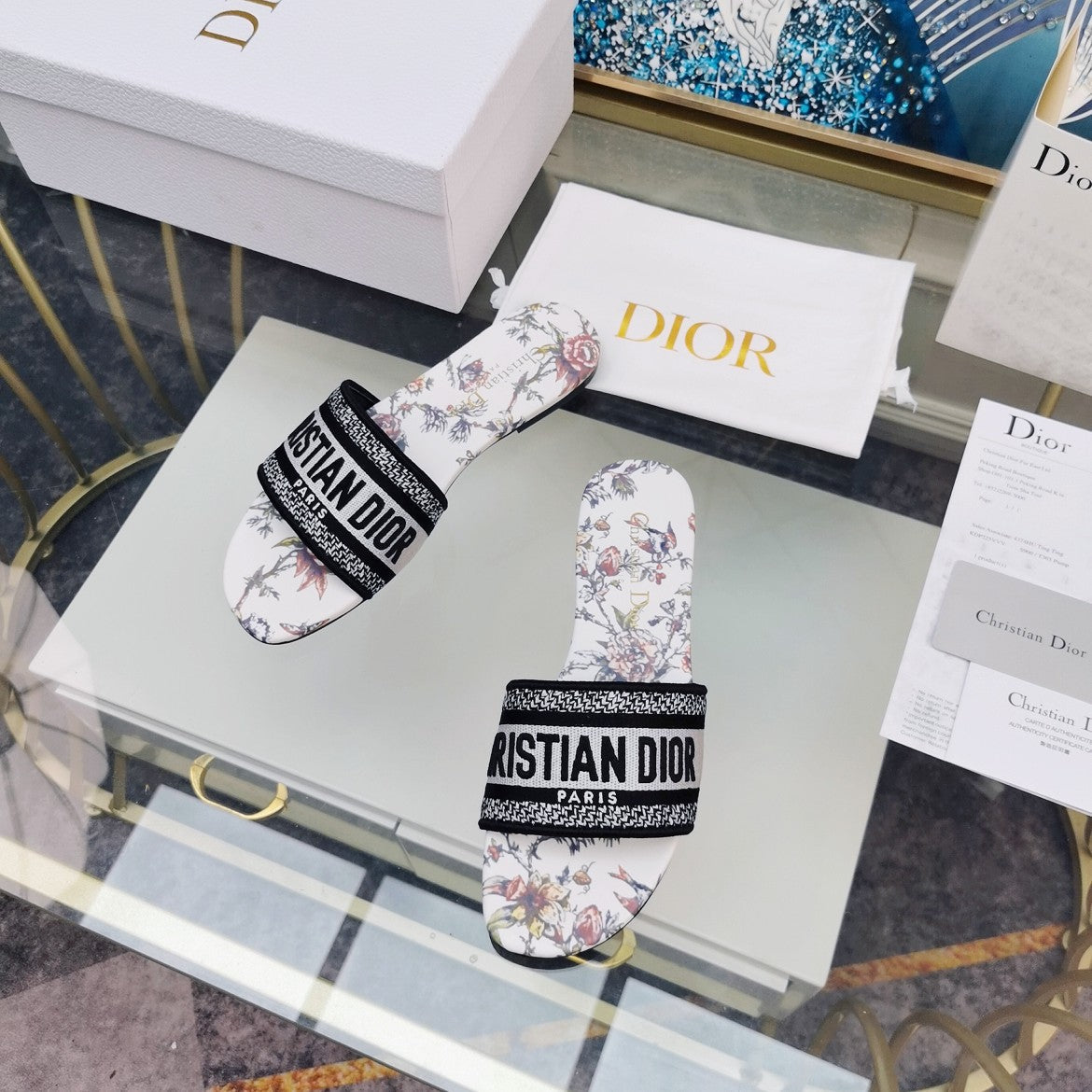 DIOR Mule Dway Slide 10mm Multi-motifs Style 71