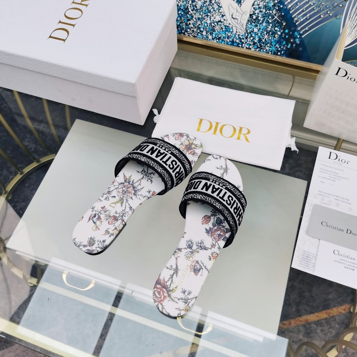 DIOR Mule Dway Slide 10mm Multi-motifs Style 71