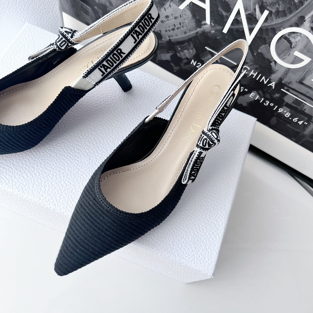 DIOR slingback pumps 65 black embroidered cotton