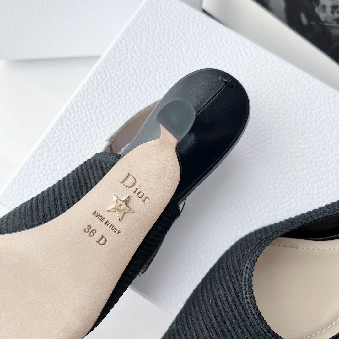 DIOR slingback pumps 65 black embroidered cotton