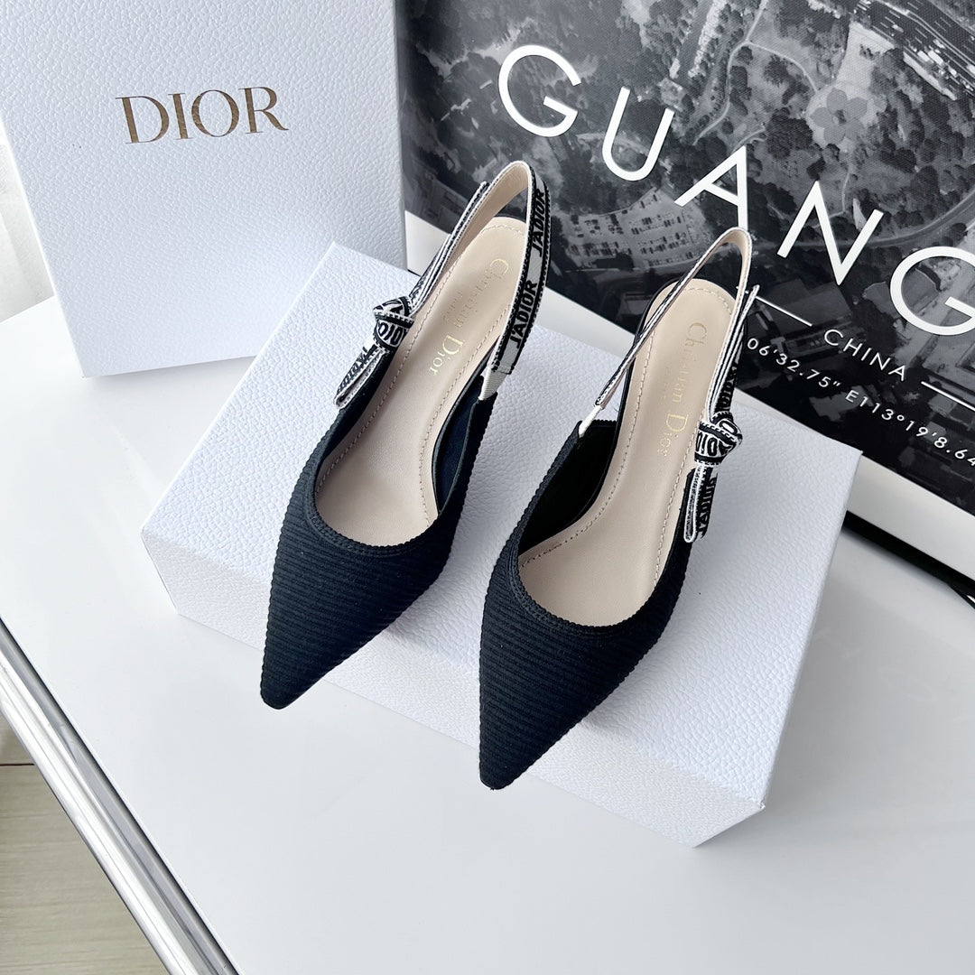 DIOR slingback pumps 65 black embroidered cotton
