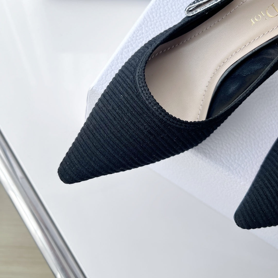 DIOR slingback pumps 65 black embroidered cotton