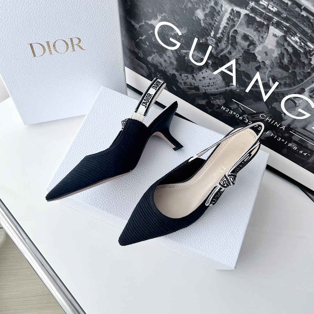 DIOR slingback pumps 65 black embroidered cotton