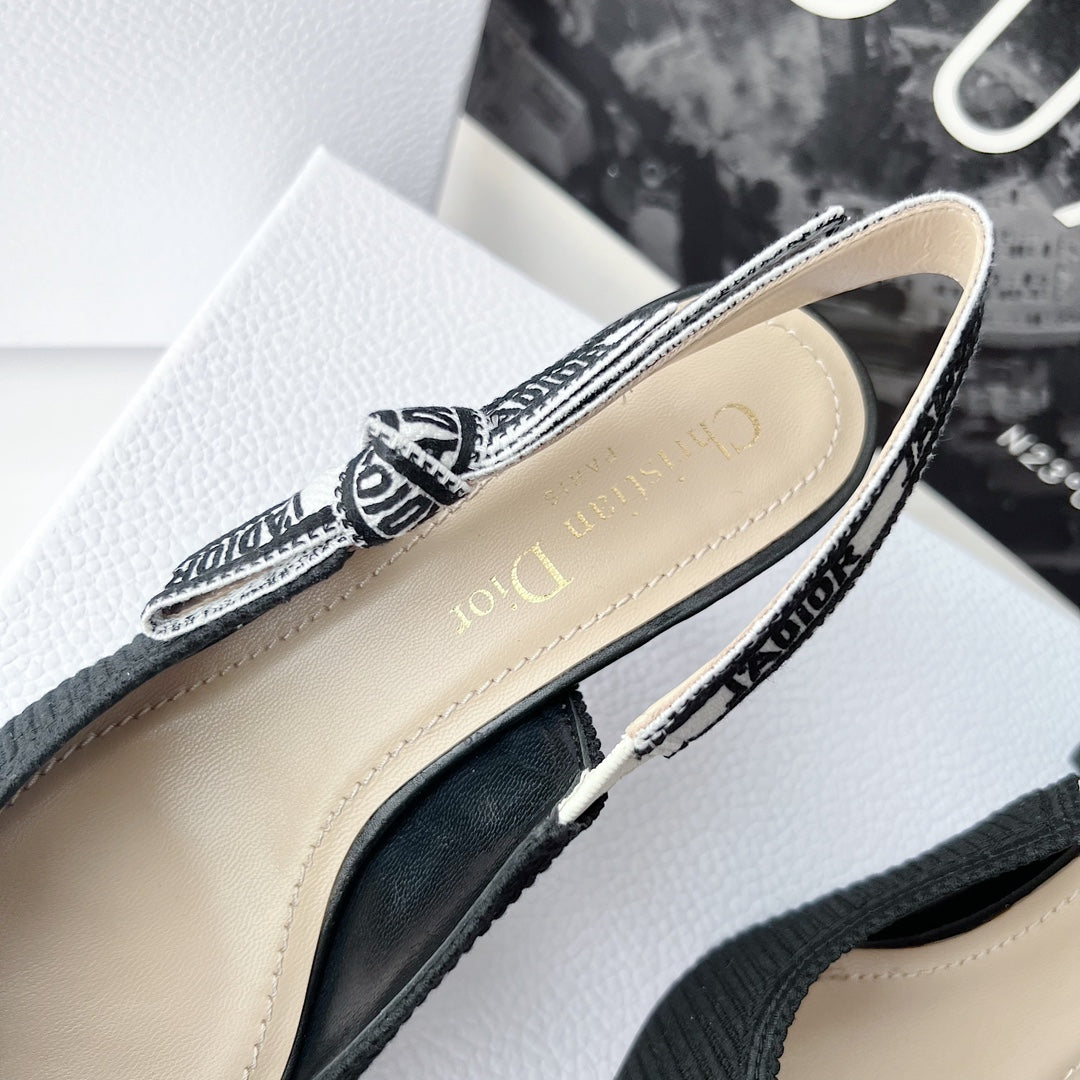 DIOR slingback pumps 65 black embroidered cotton