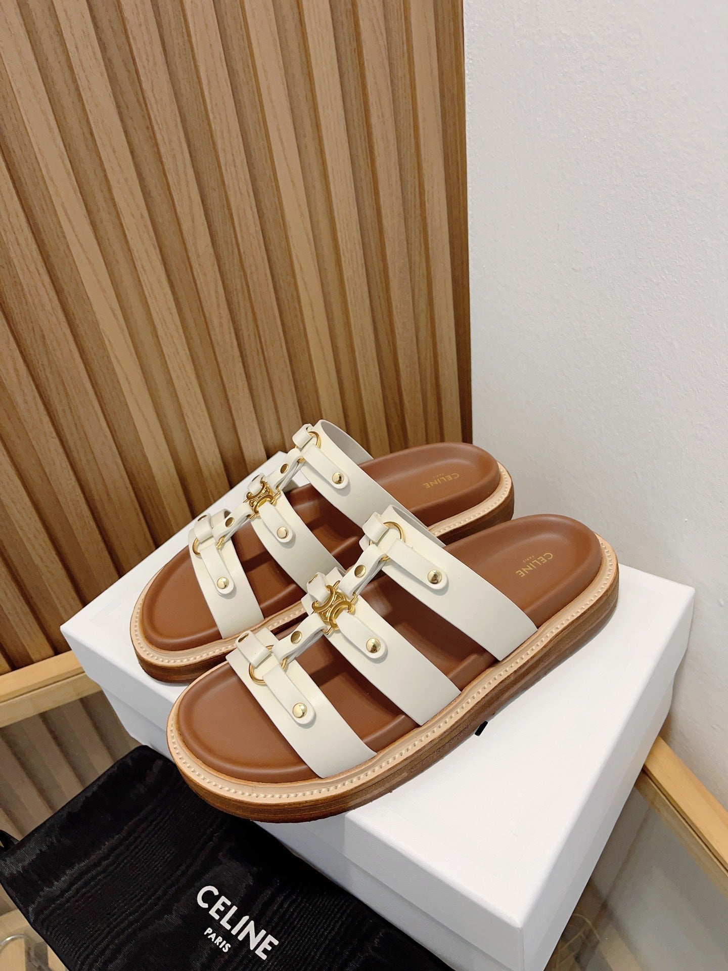 Celine tippi slide sandal white calfskin