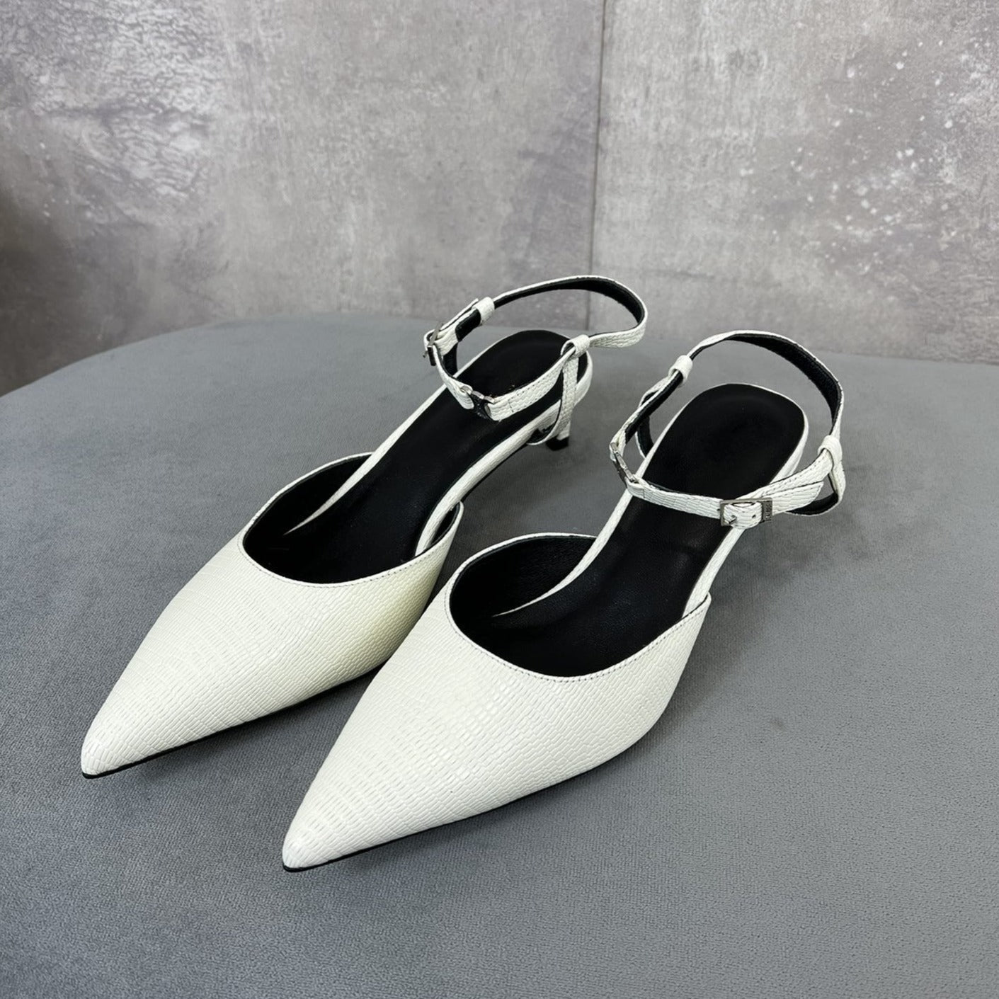 Celine cl kitten with strap 45 white lizard stamped calfskin