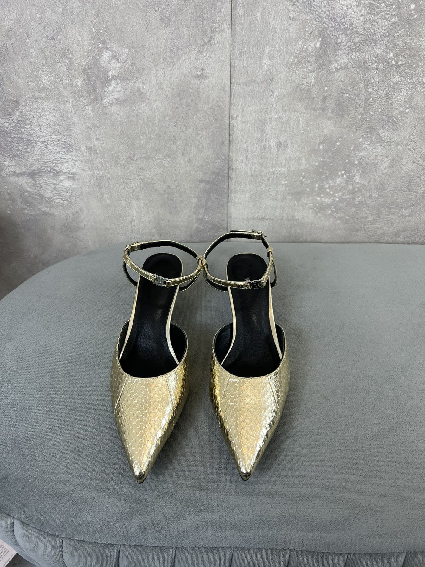 Celine cl kitten with strap 45 gold lizard stamped metalized calfskin