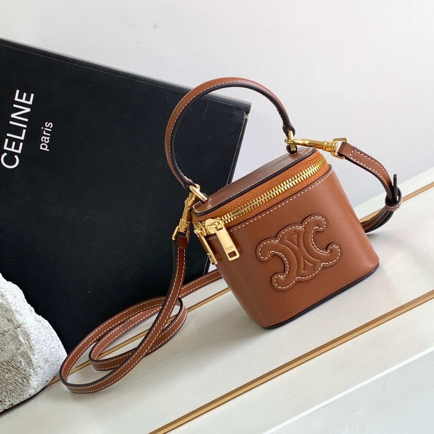 Celine MINI VANITY CASE TRIOMPHE TAN CALFSKIN