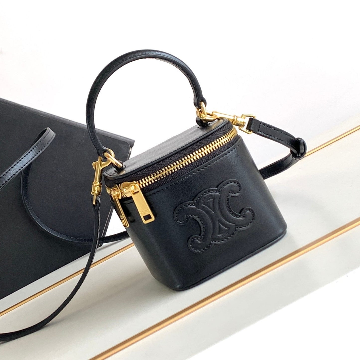 Celine MINI VANITY CASE TRIOMPHE BLACK CALFSKIN