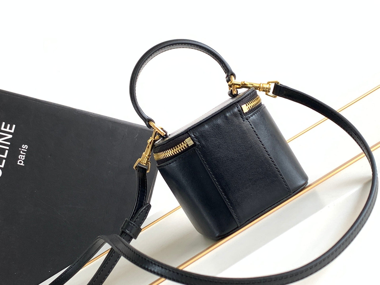 Celine MINI VANITY CASE TRIOMPHE BLACK CALFSKIN