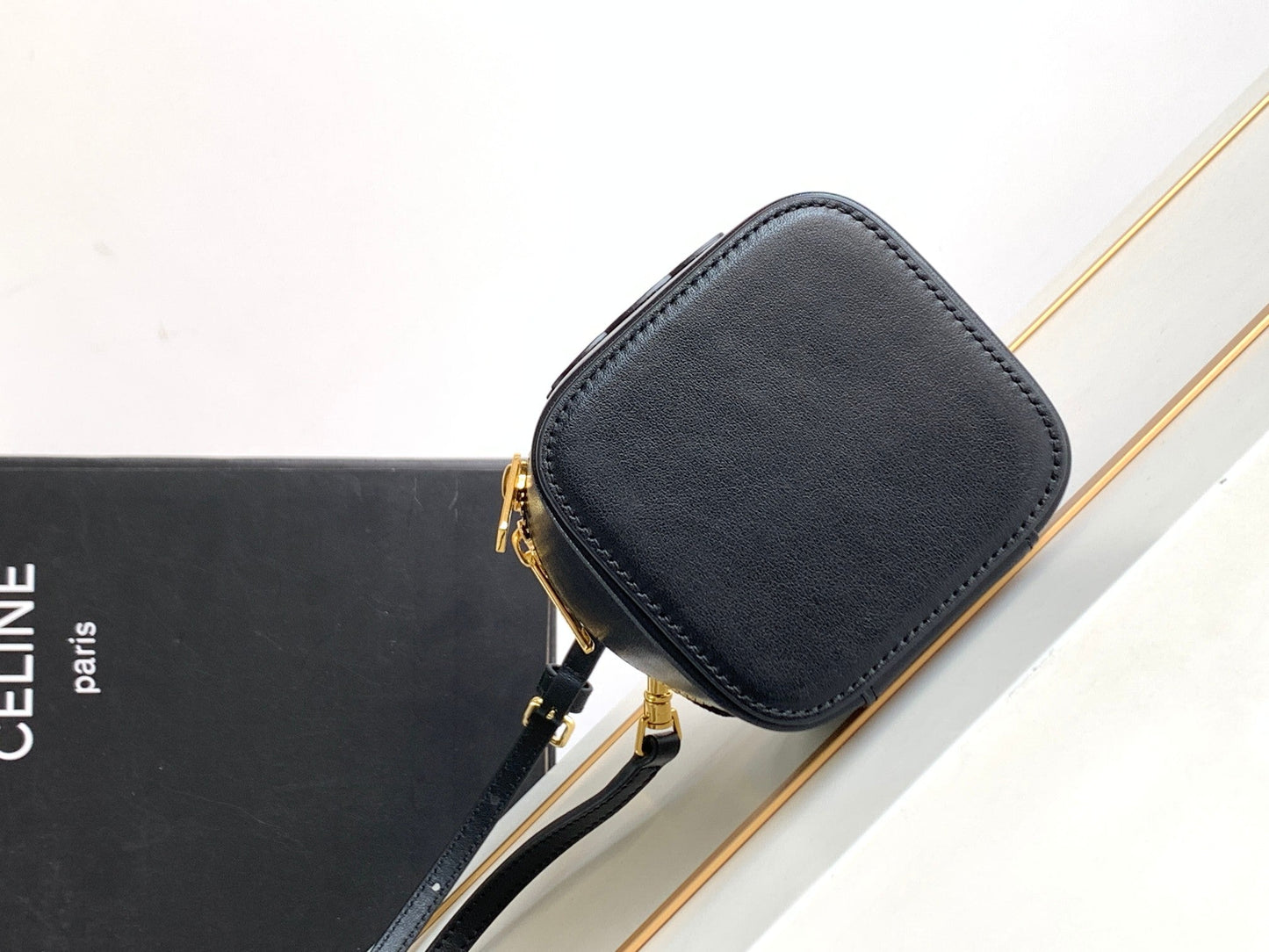 Celine MINI VANITY CASE TRIOMPHE BLACK CALFSKIN