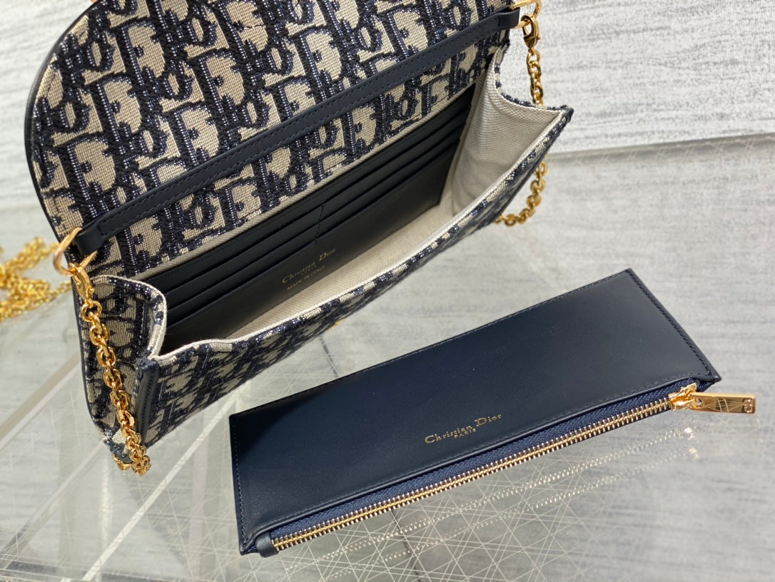 DIOR bobby east west pouch 22cm blue oblique with chain