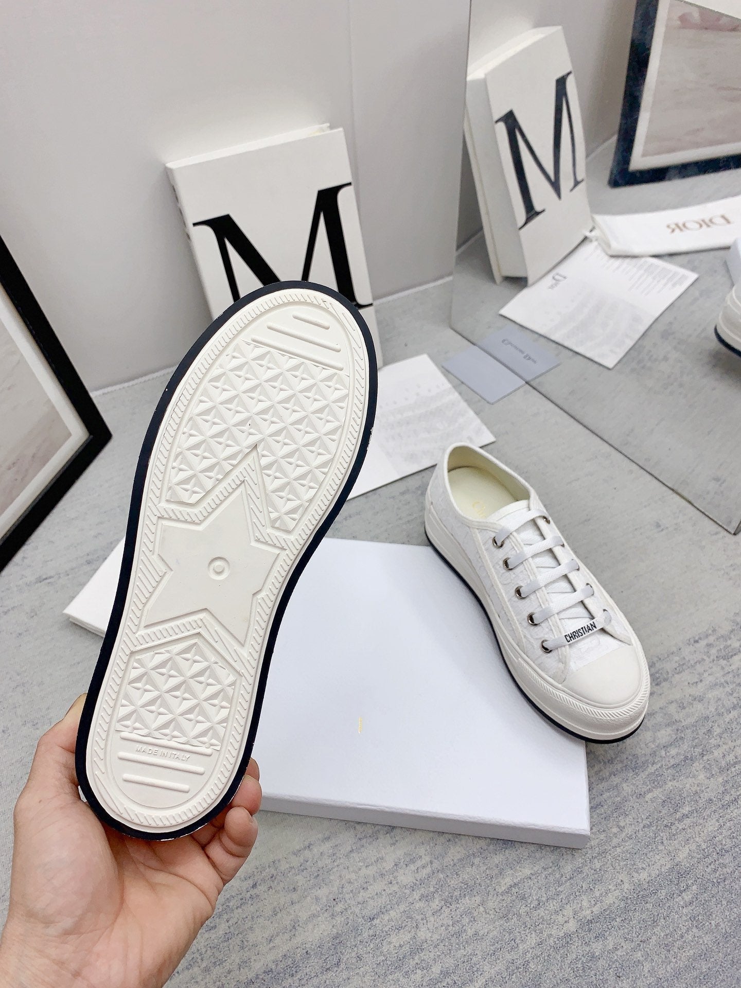 DIOR walkn 45 white oblique embroidery canvas