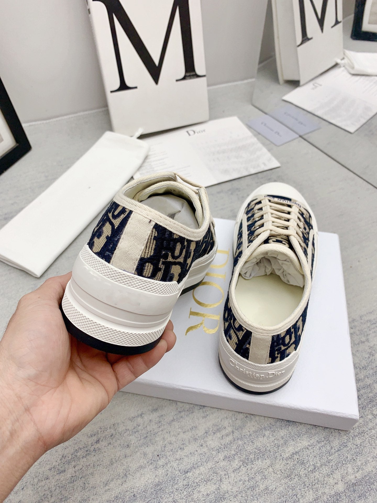 DIOR walkn 45 beige blue oblique embroidery canvas