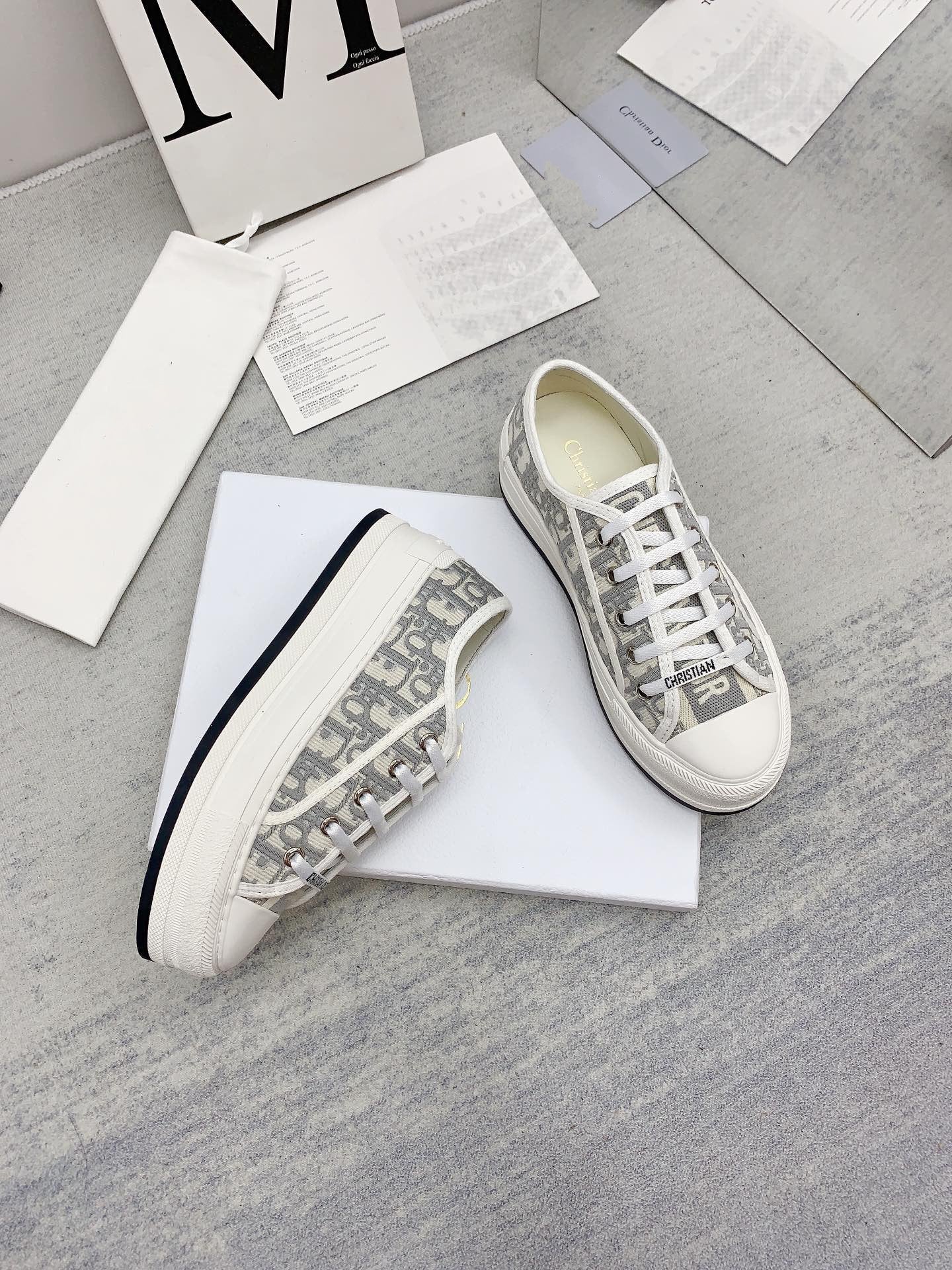 DIOR walkn 45 grey white oblique embroidery canvas