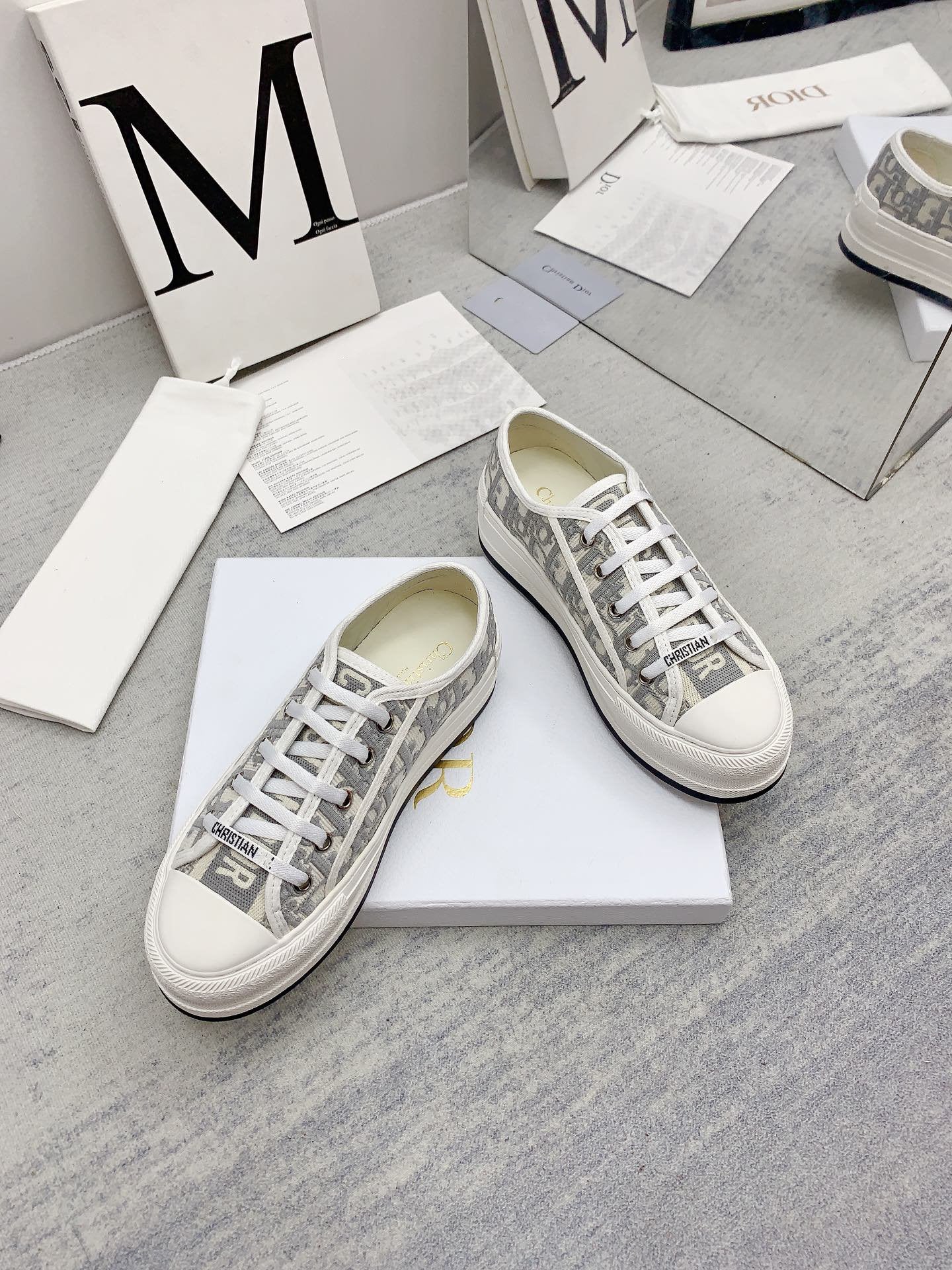 DIOR walkn 45 grey white oblique embroidery canvas