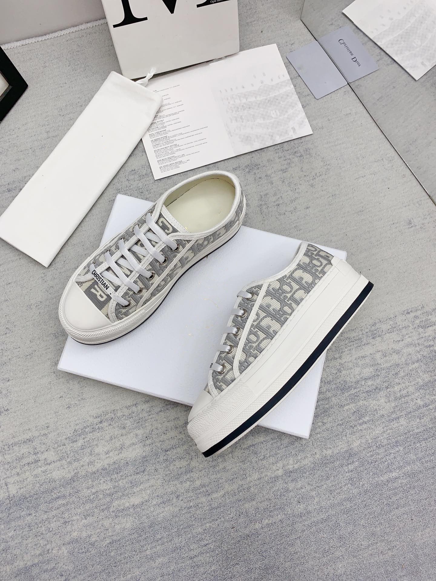 DIOR walkn 45 grey white oblique embroidery canvas