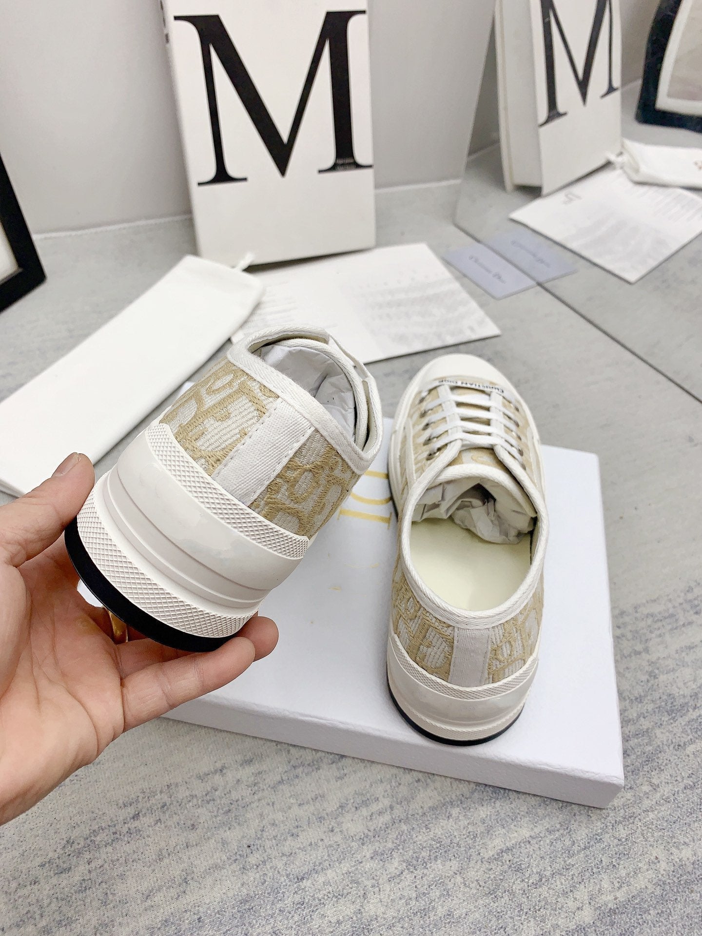 DIOR walkn 45 gold white oblique embroidery canvas