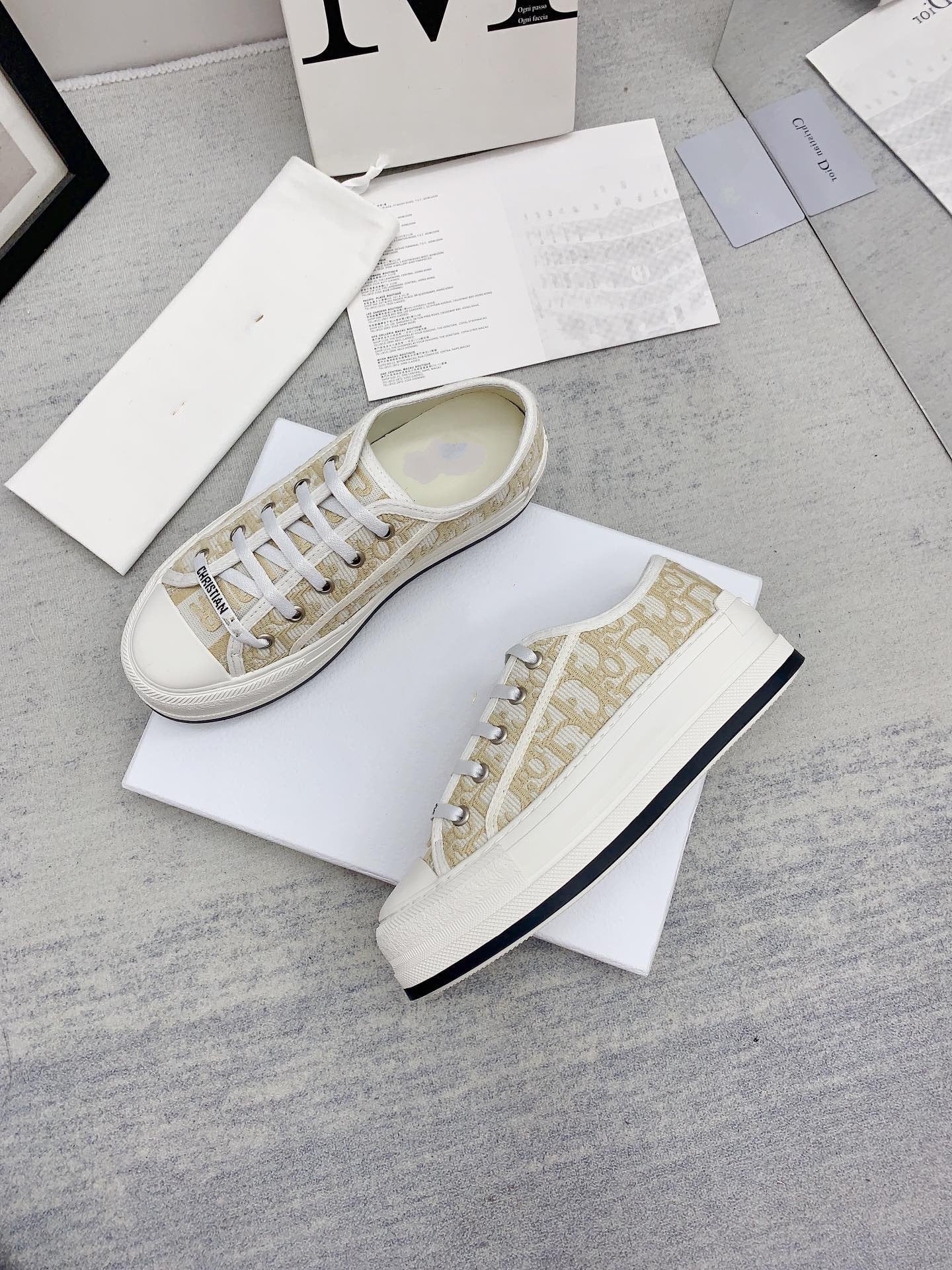 DIOR walkn 45 gold white oblique embroidery canvas
