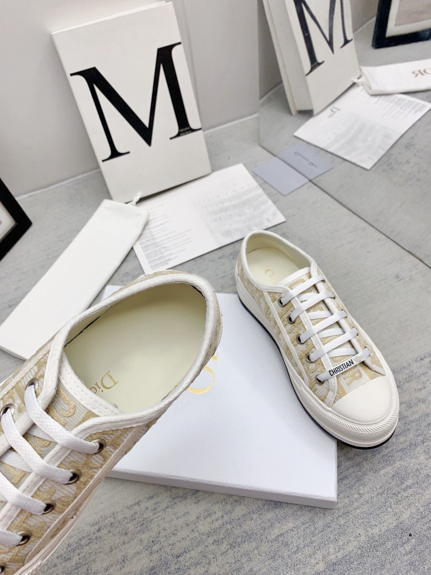 DIOR walkn 45 gold white oblique embroidery canvas