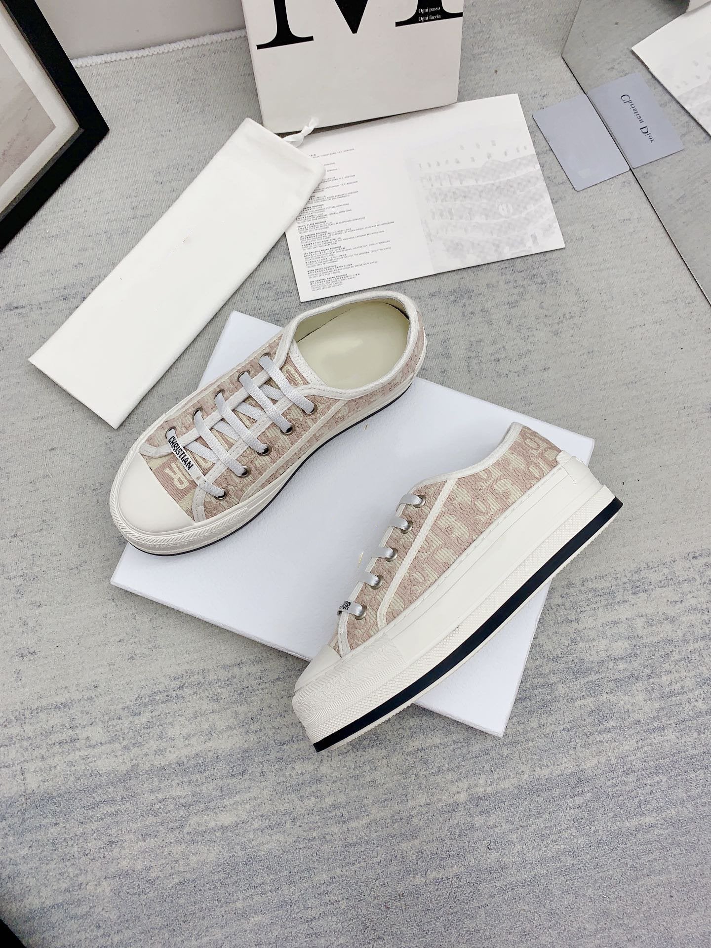 DIOR walkn 45 white light pink oblique embroidery canvas