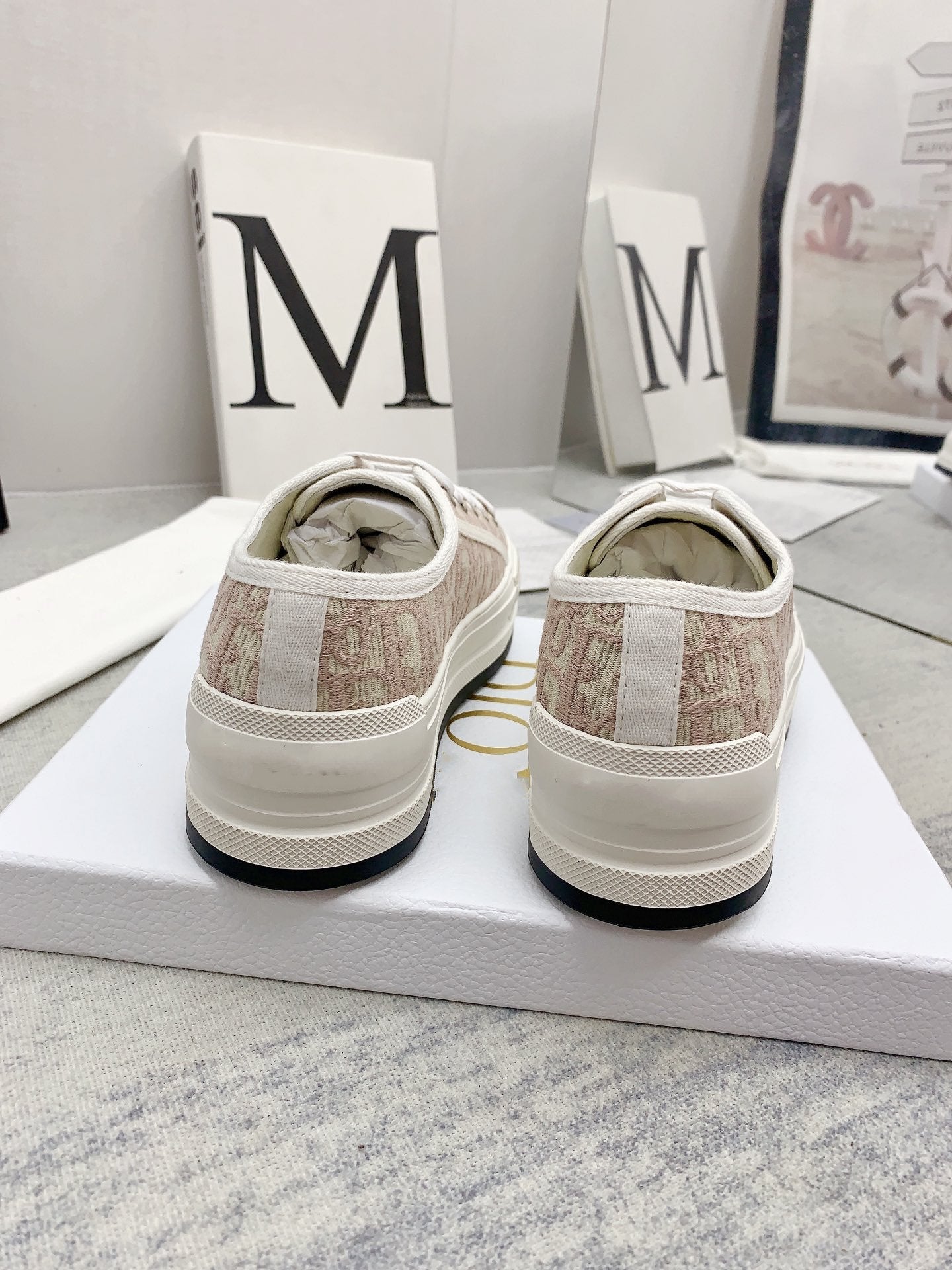 DIOR walkn 45 white light pink oblique embroidery canvas