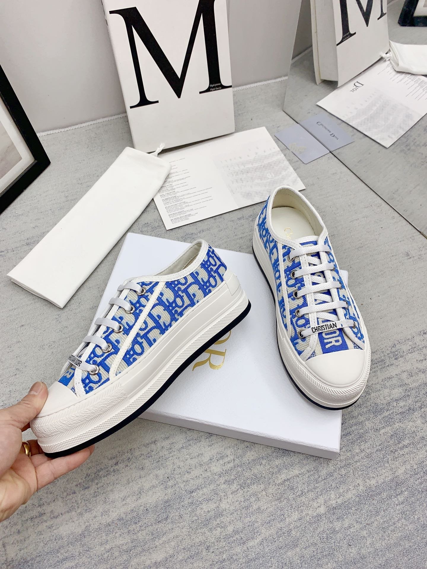 DIOR walkn 45 azure blue oblique embroidery canvas