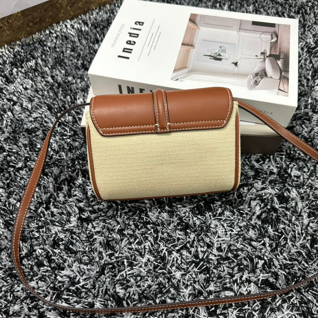 Celine CLASSIC MINI 18 WHITE BROWN CALFSKIN