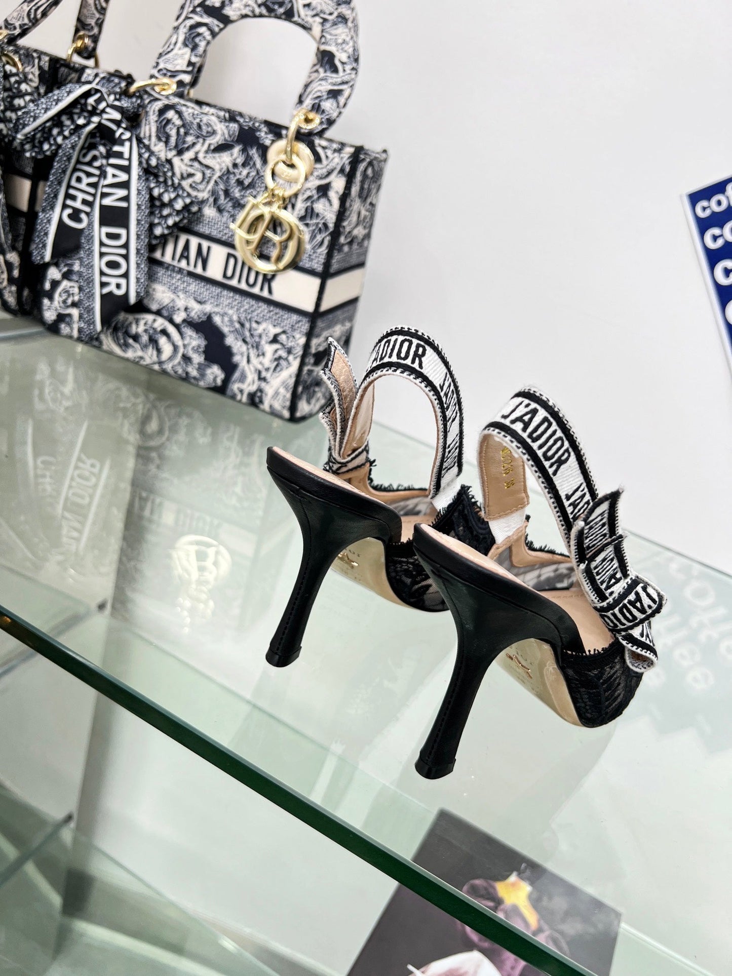 DIOR slingback pump 95 transparent mesh embroidered black flower moitf