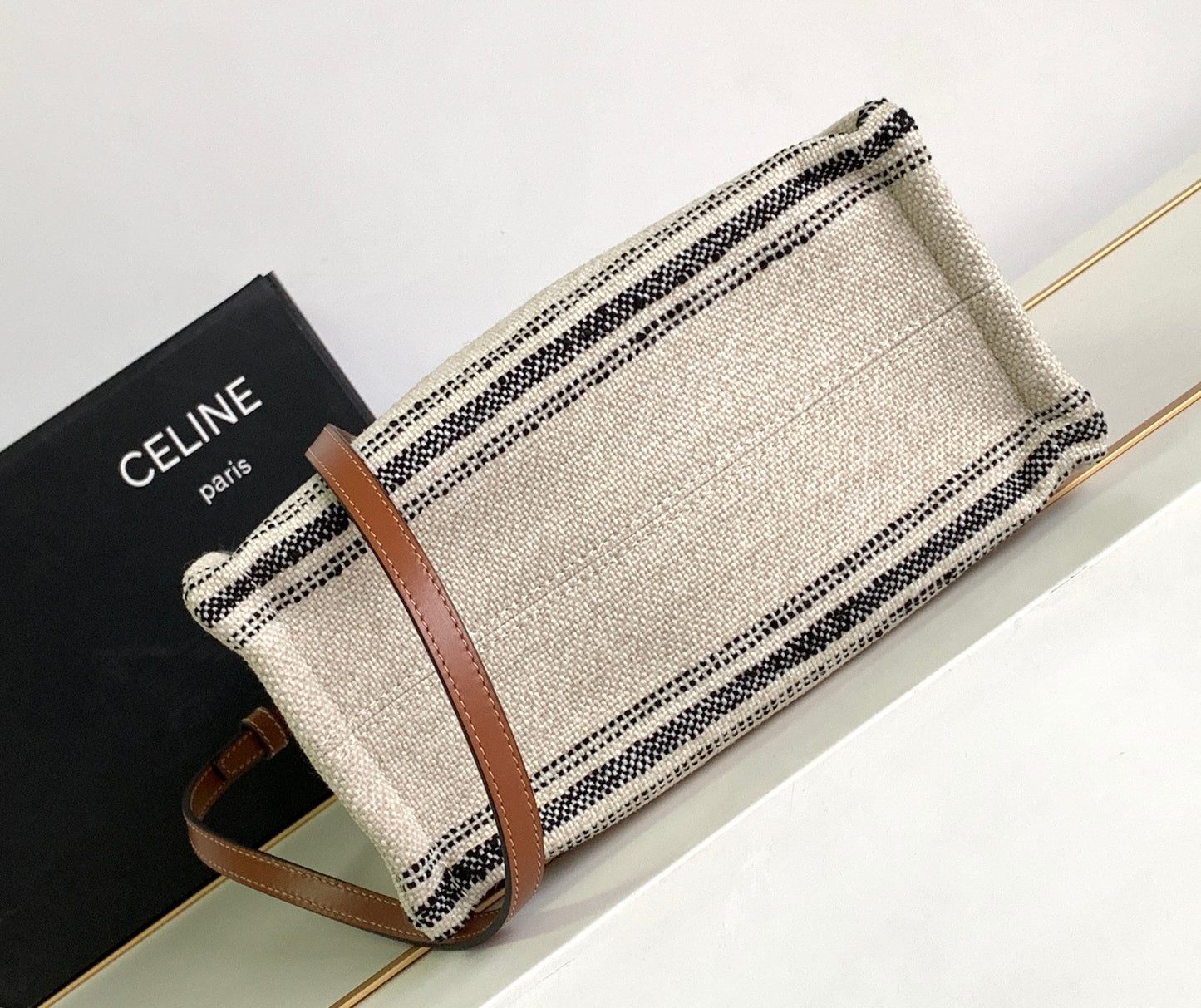 Celine small cabas thai 26 cream black stripe textile
