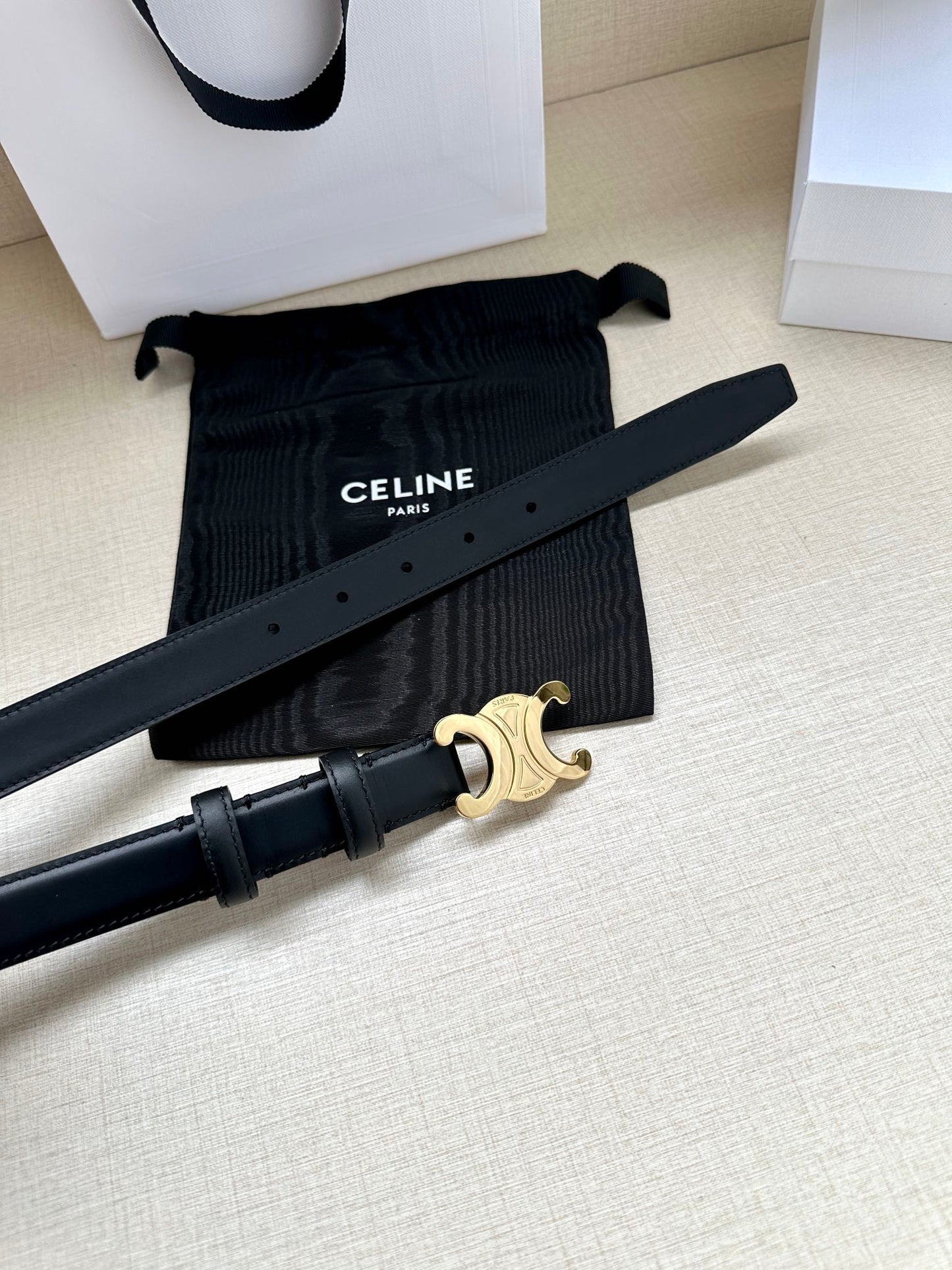 Celine Medium Triomphe Belt 25mm Black Calfskin Ghw