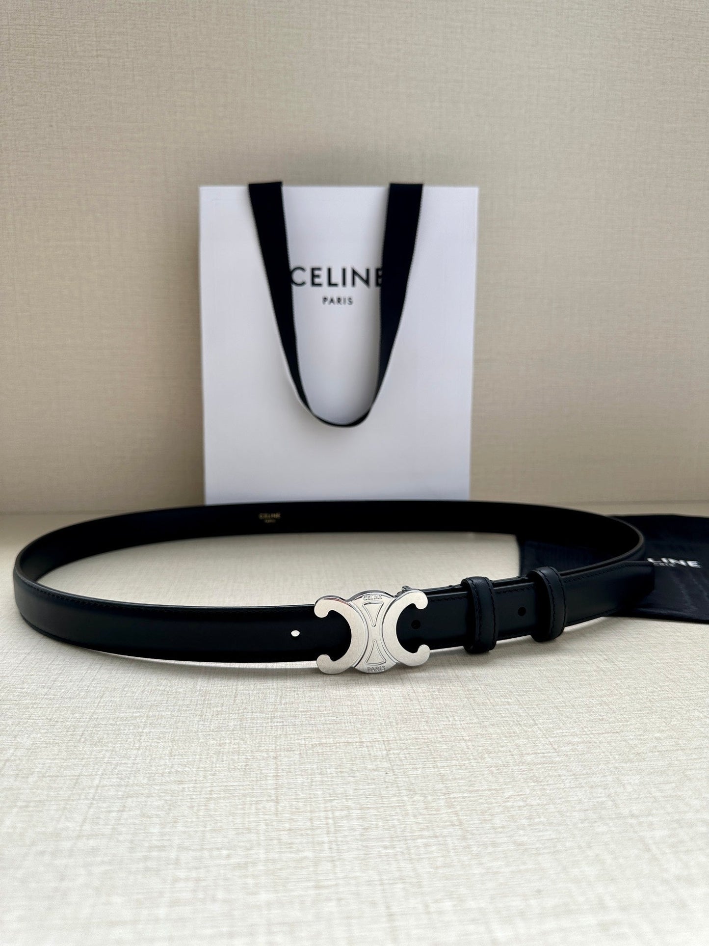 Celine Medium Triomphe Belt 25mm Black Calfskin Shw