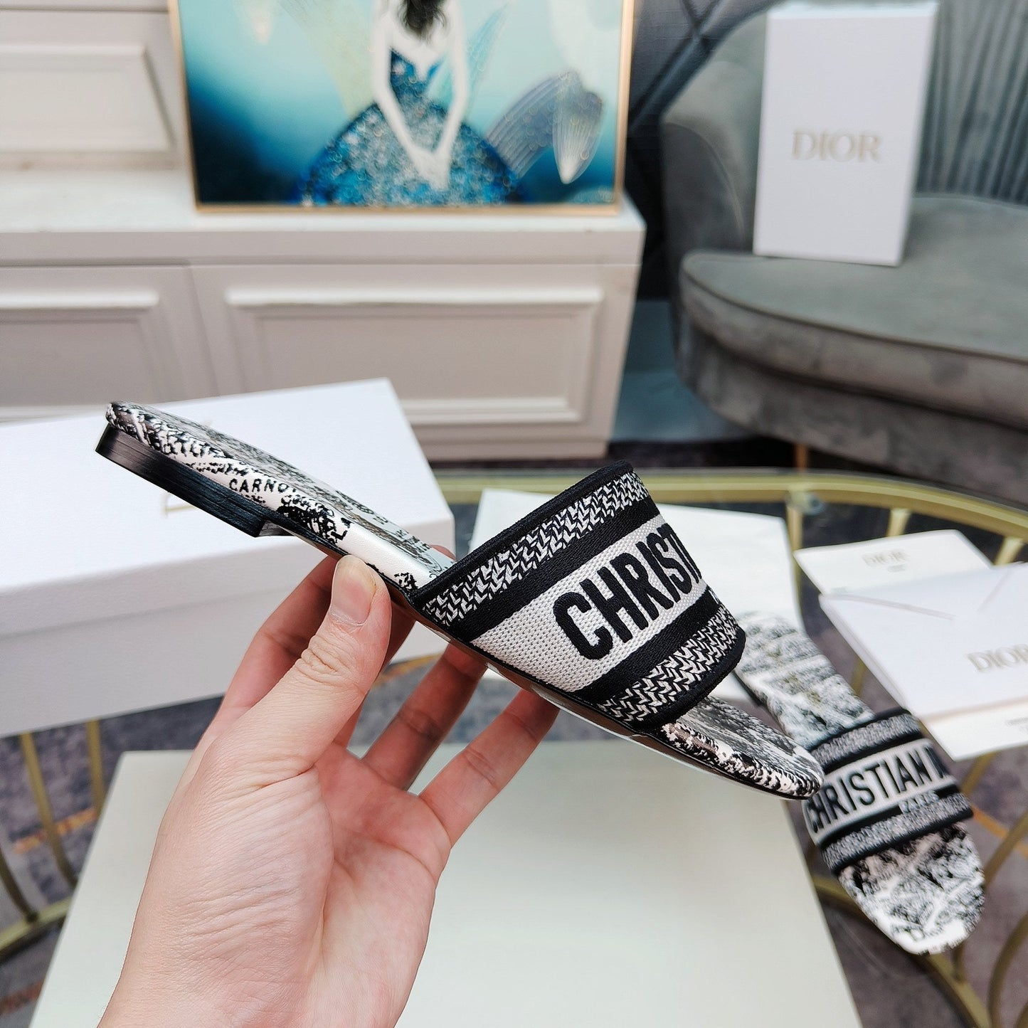 DIOR Mule Dway Slide 10mm Multi-motifs Style 13