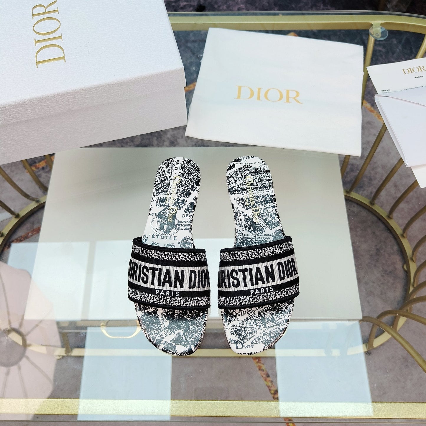 DIOR Mule Dway Slide 10mm Multi-motifs Style 13