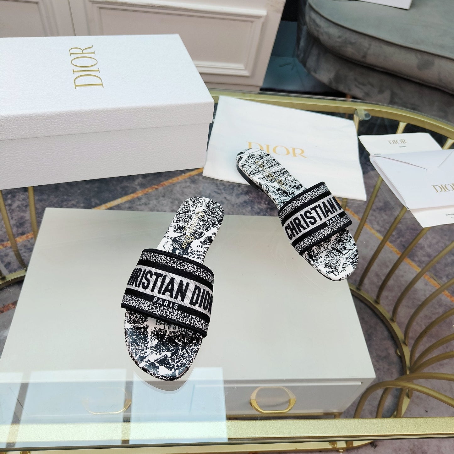 DIOR Mule Dway Slide 10mm Multi-motifs Style 13