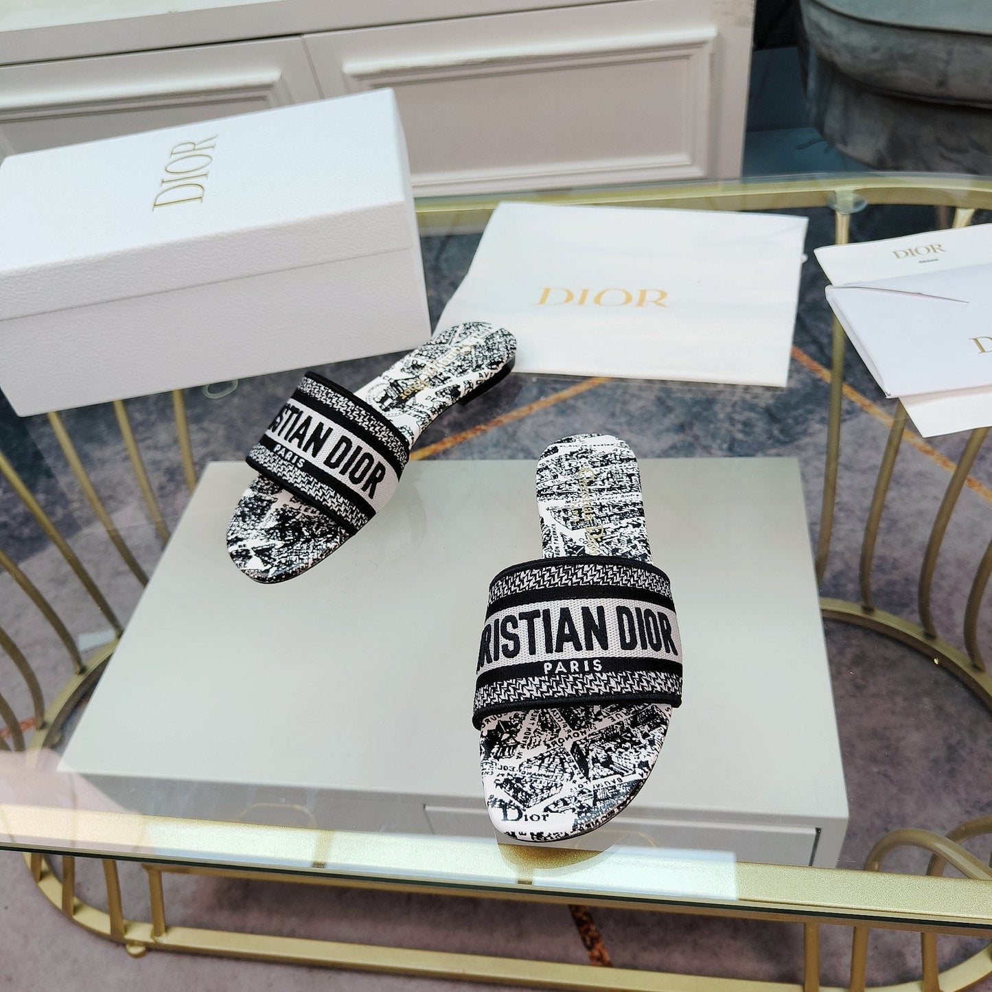 DIOR Mule Dway Slide 10mm Multi-motifs Style 13