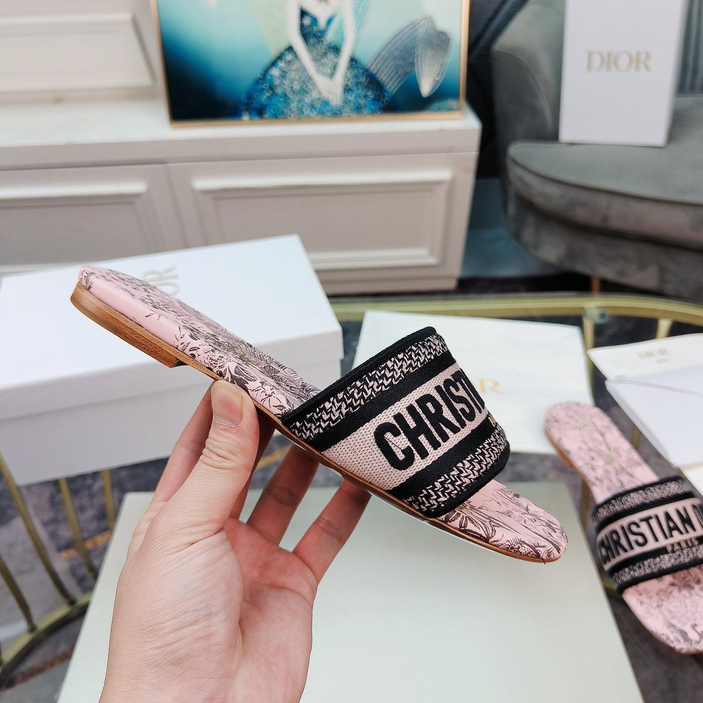 DIOR Mule Dway Slide 10mm Multi-motifs Style 12