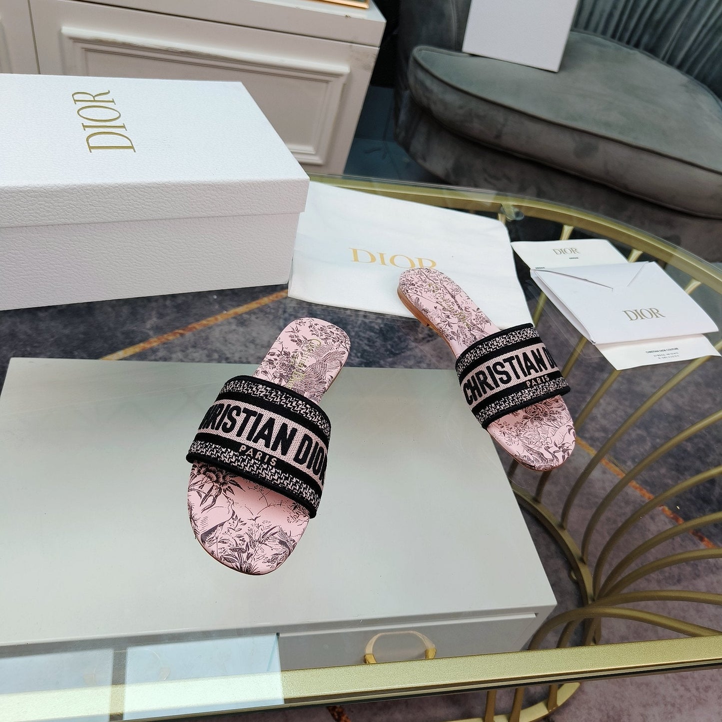DIOR Mule Dway Slide 10mm Multi-motifs Style 12