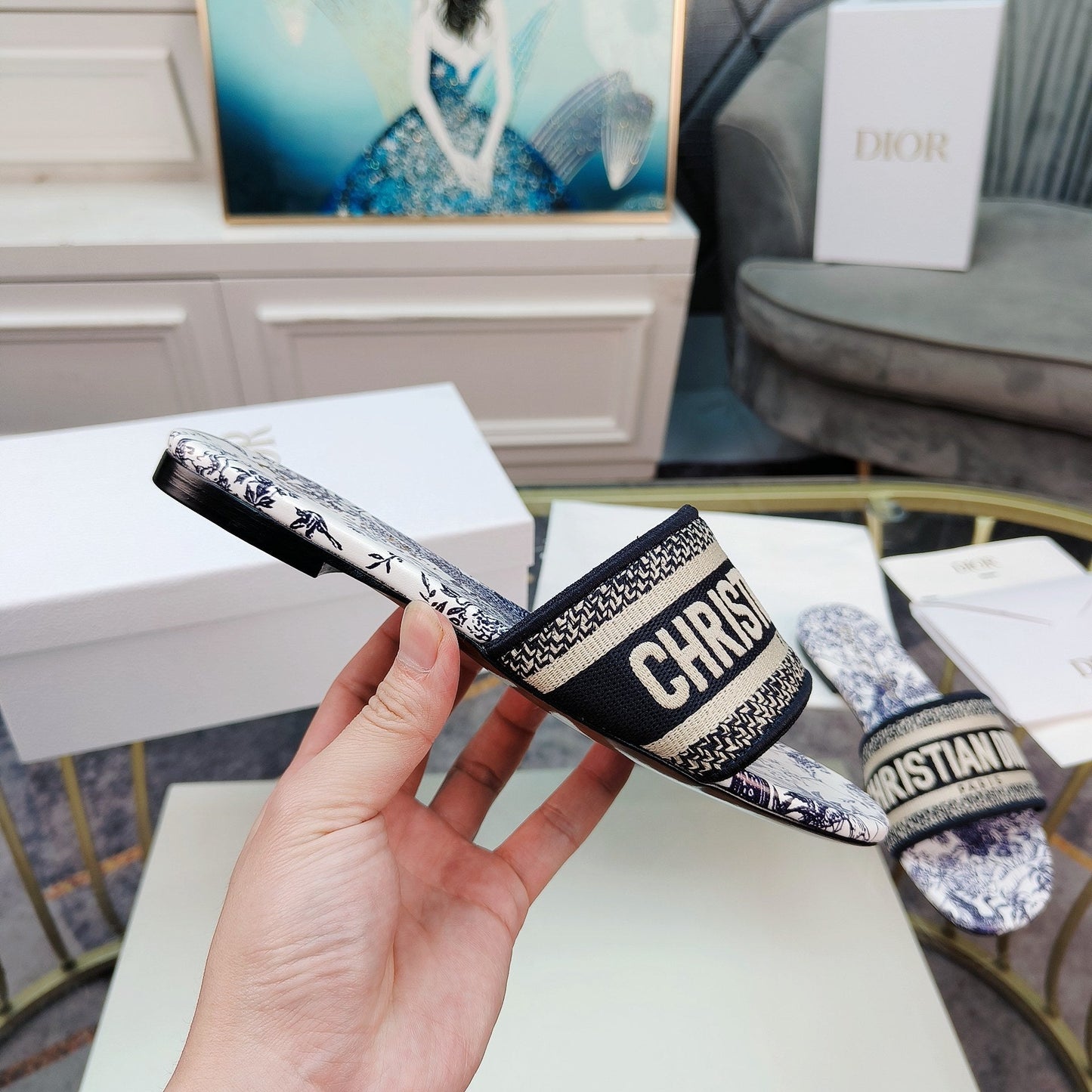 DIOR Mule Dway Slide 10mm Multi-motifs Style 11