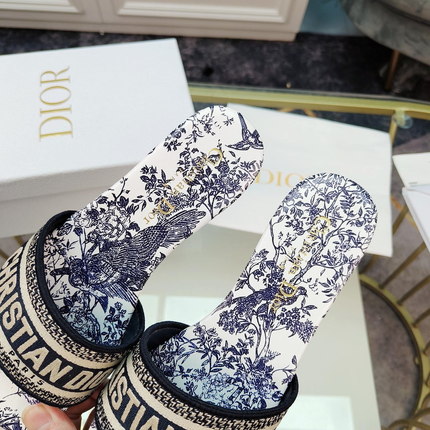 DIOR Mule Dway Slide 10mm Multi-motifs Style 11