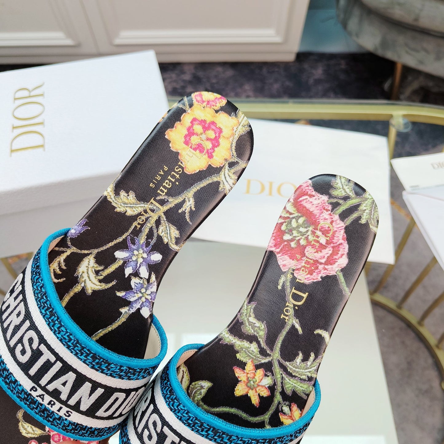 DIOR Mule Dway Slide 10mm Multi-motifs Style 10