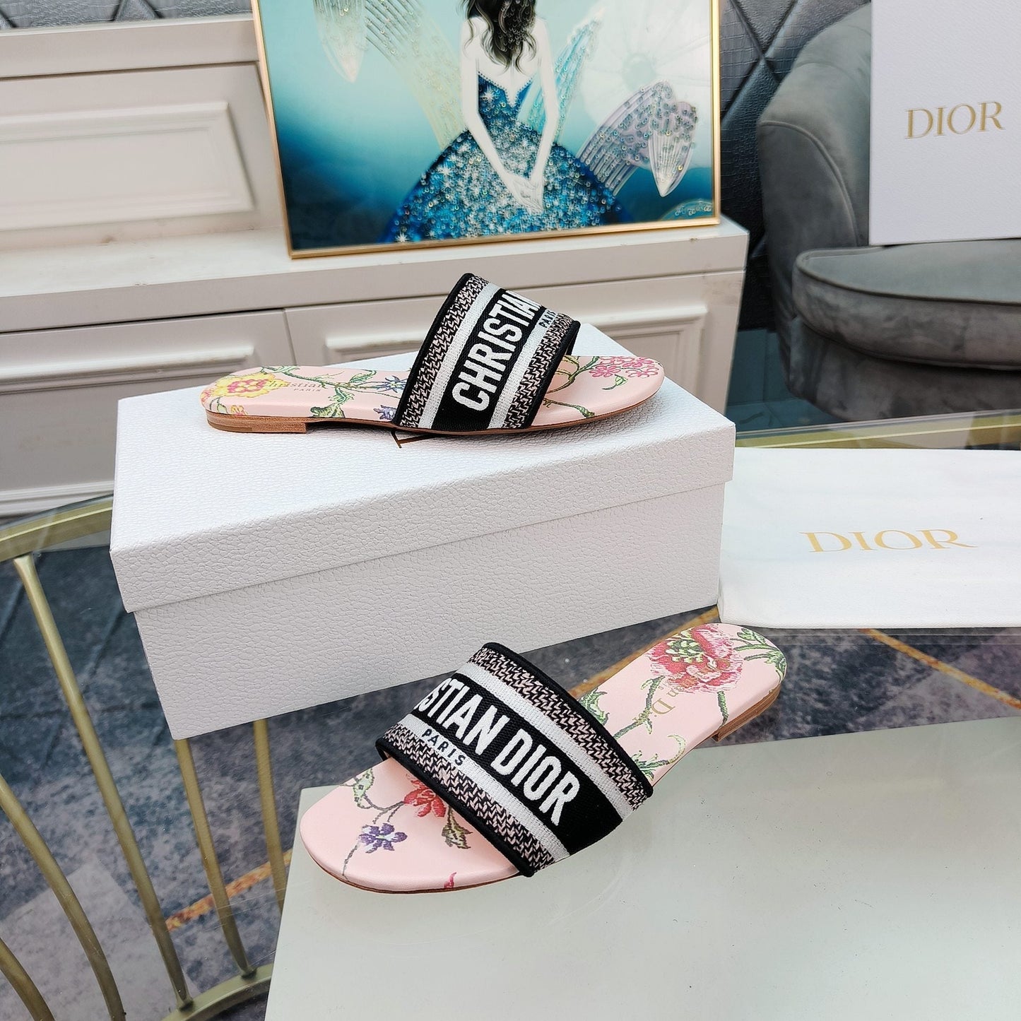 DIOR Mule Dway Slide 10mm Multi-motifs Style 9
