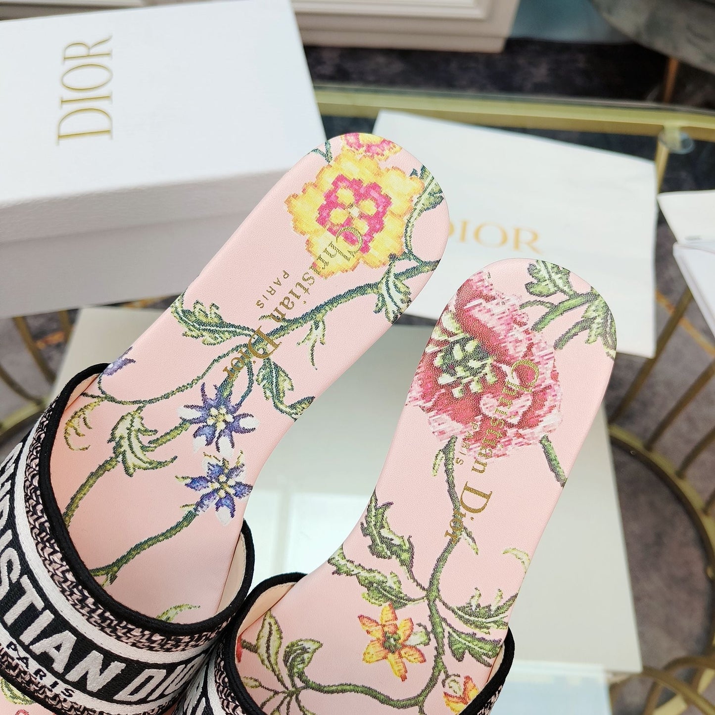 DIOR Mule Dway Slide 10mm Multi-motifs Style 9
