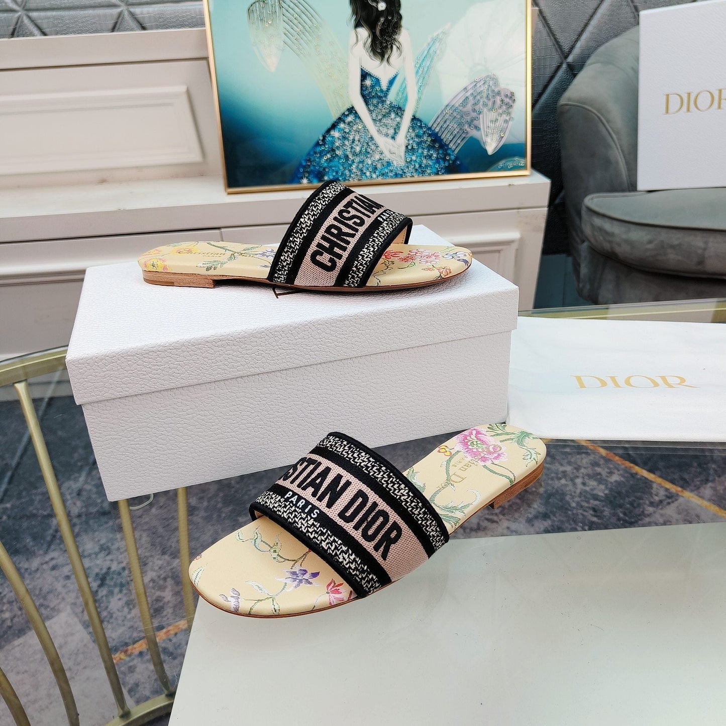 DIOR Mule Dway Slide 10mm Multi-motifs Style 8