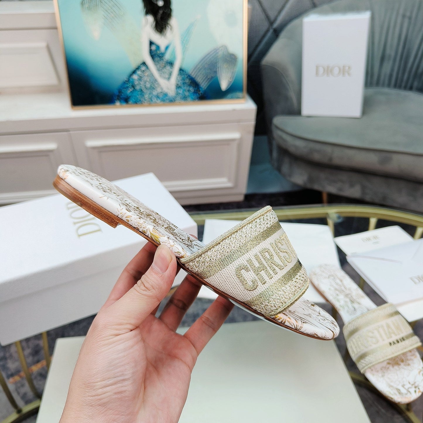 DIOR Mule Dway Slide 10mm Multi-motifs Style 7