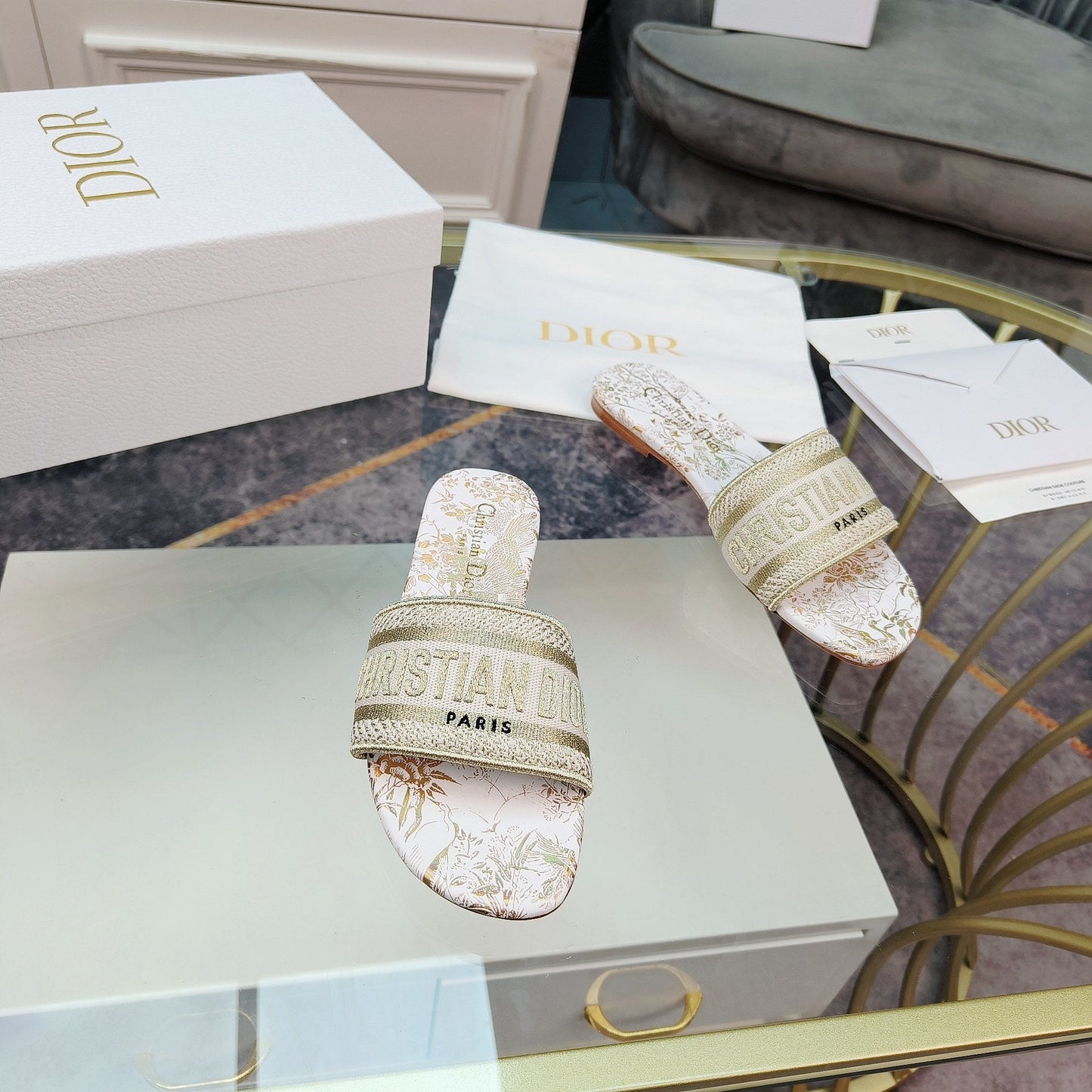 DIOR Mule Dway Slide 10mm Multi-motifs Style 7