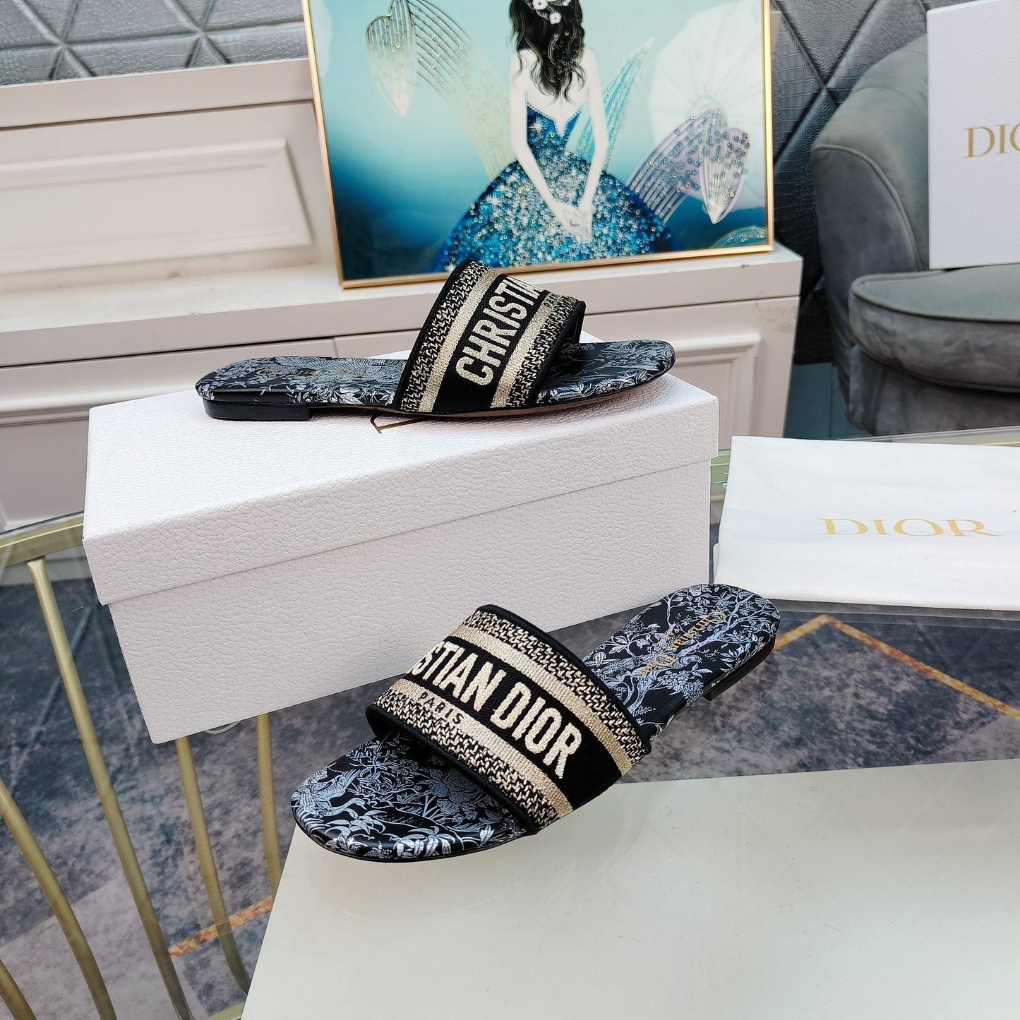 DIOR Mule Dway Slide 10mm Multi-motifs Style 4