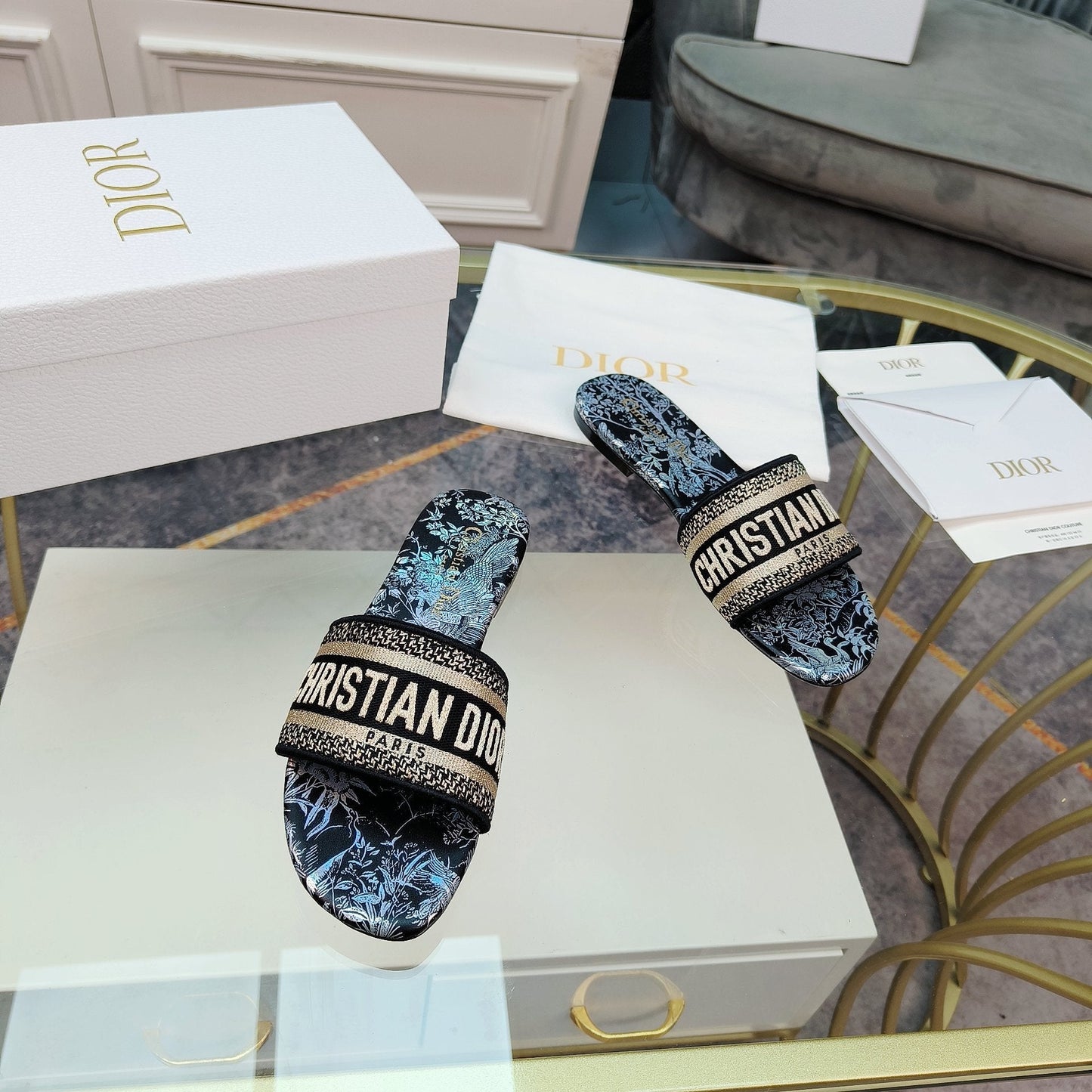 DIOR Mule Dway Slide 10mm Multi-motifs Style 4